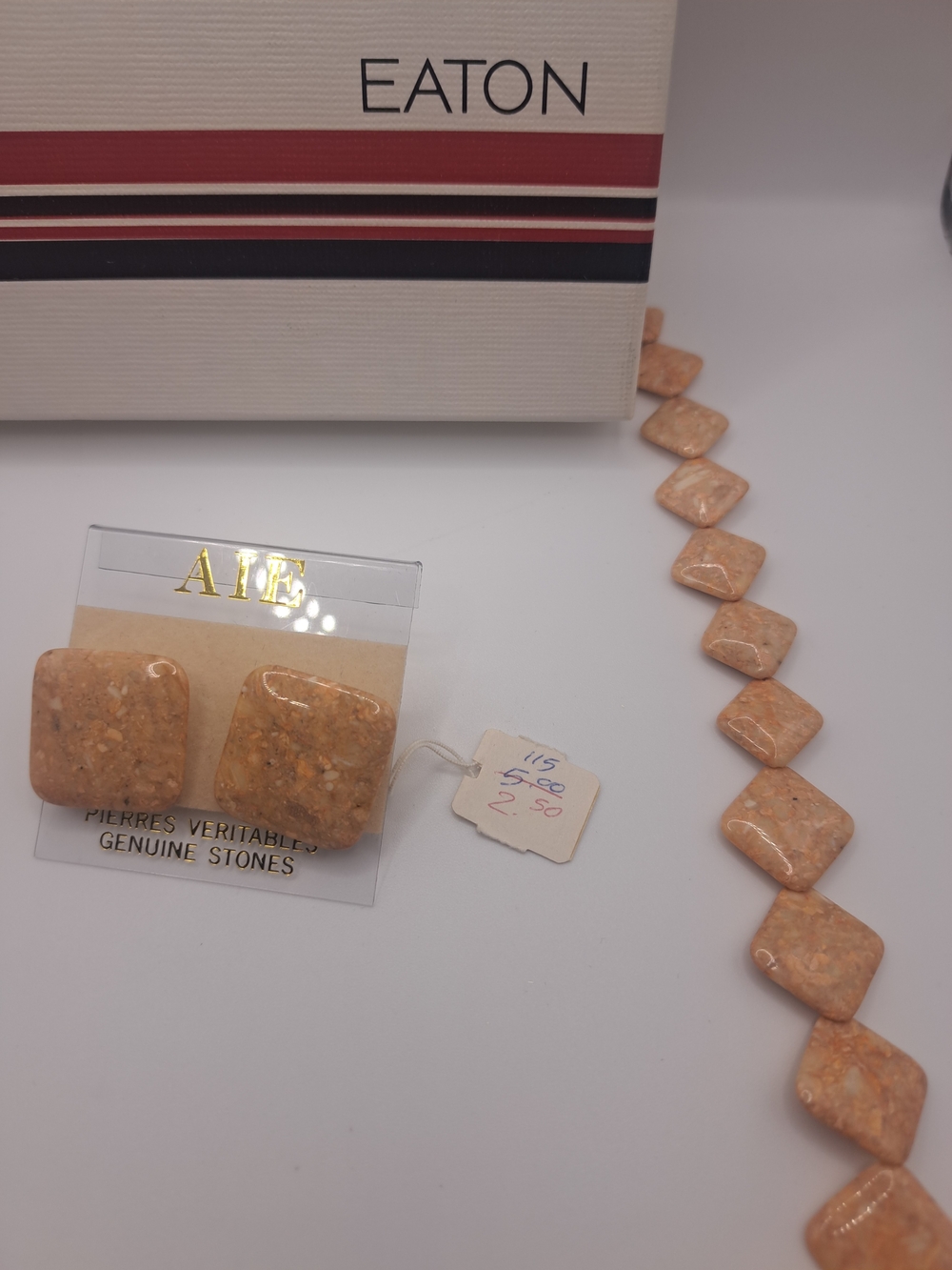 Vintage Eaton Genuine Stone Necklace & Earrings Set w/ Original Box & Tags - Picture 10 of 11